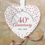 40th Wedding Anniversary Ruby Hearts Ornament<br><div class="desc">Designed to coordinate with our 40th Anniversary Ruby Hearts collection. Featuring delicate ruby hearts. Personalize with your special forty years ruby anniversary information in chic lettering. Designed by Thisisnotme©</div>