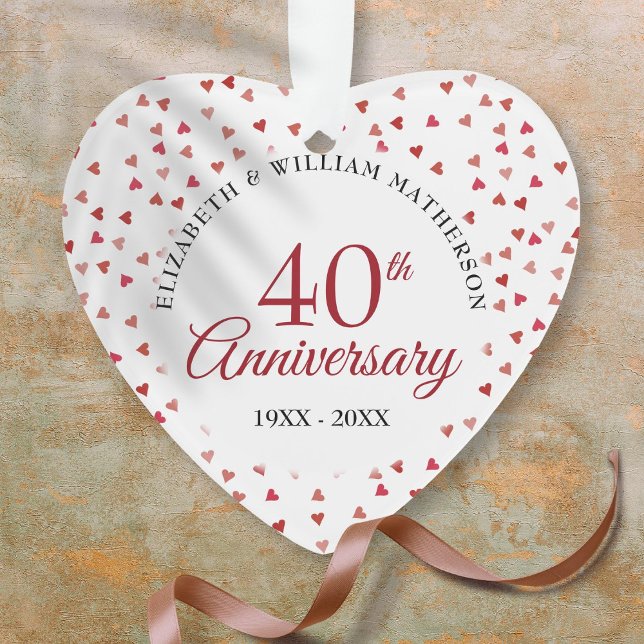 40th Wedding Anniversary Ruby Hearts Ornament (40th Wedding Anniversary Ruby Hearts Ornament)