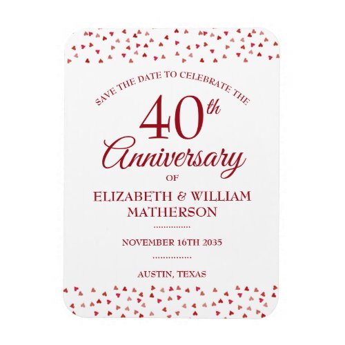 40th Wedding Anniversary Ruby Hearts Save the Date Magnet