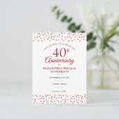 40th Wedding Anniversary Ruby Hearts Save the Date Postcard (Standing Front)