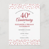 40th Wedding Anniversary Ruby Hearts Save the Date Postcard (Front)
