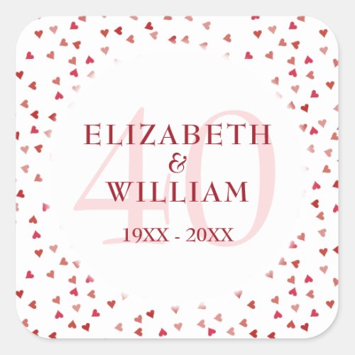 40th Wedding Anniversary Ruby Hearts Square Sticker