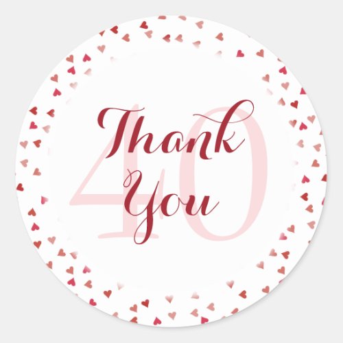 40th Wedding Anniversary Ruby Hearts Thank You Classic Round Sticker