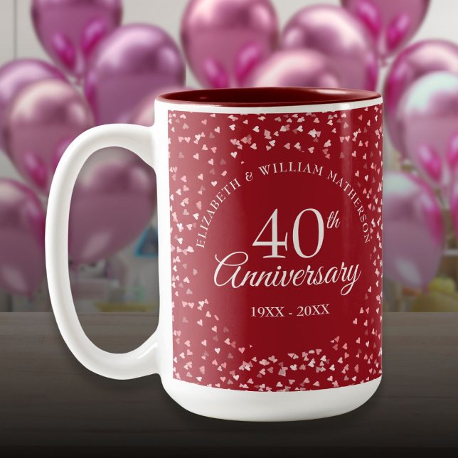 40th Wedding Anniversary Ruby Hearts Two-Tone Coffee Mug (40th Wedding Anniversary Ruby Hearts Two-Tone Coffee Mug)