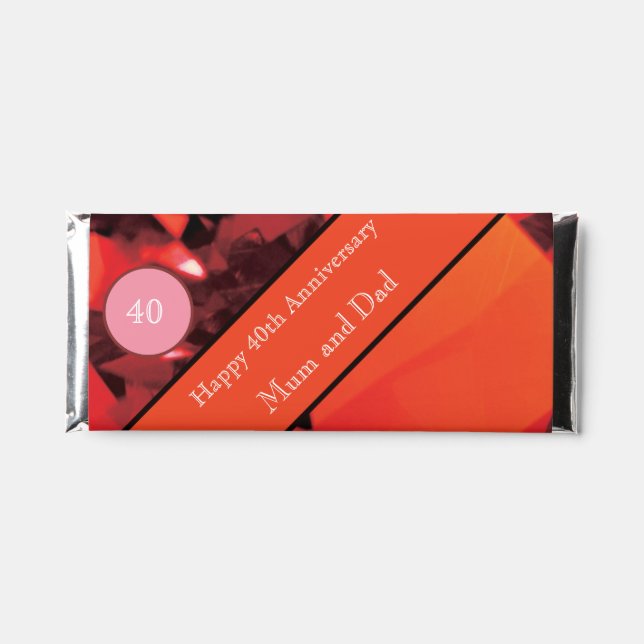 40th Wedding Anniversary Ruby Hershey Bar Favors (Front)
