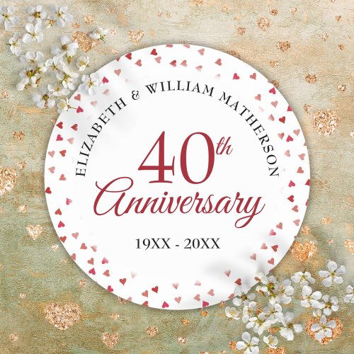 40th Wedding Anniversary Ruby Love Hearts Classic Round Sticker
