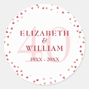 40th Wedding Anniversary Ruby Love Hearts Confetti Classic Round Sticker