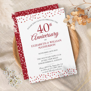 40th Wedding Anniversary Ruby Love Hearts Invitation