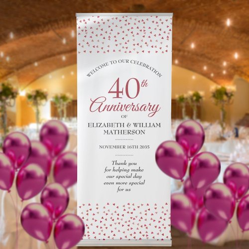 40th Wedding Anniversary Ruby Love Hearts Welcome Retractable Banner