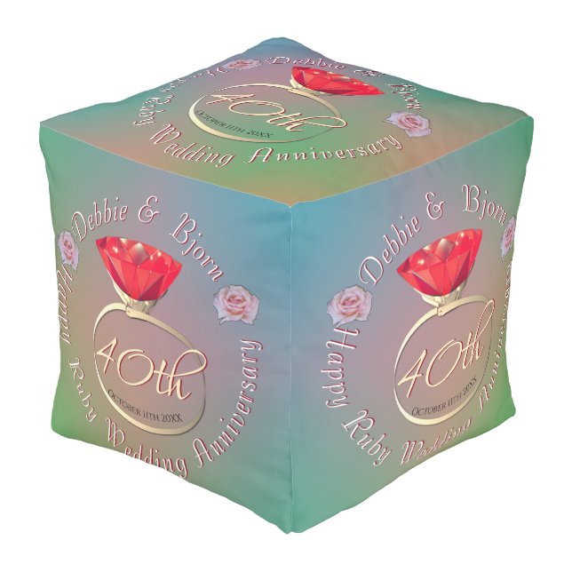 40th Wedding Anniversary Ruby Pouf (Angled Front)