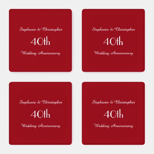 40th Wedding Anniversary Ruby Red Acrylic Beverage Coaster Set