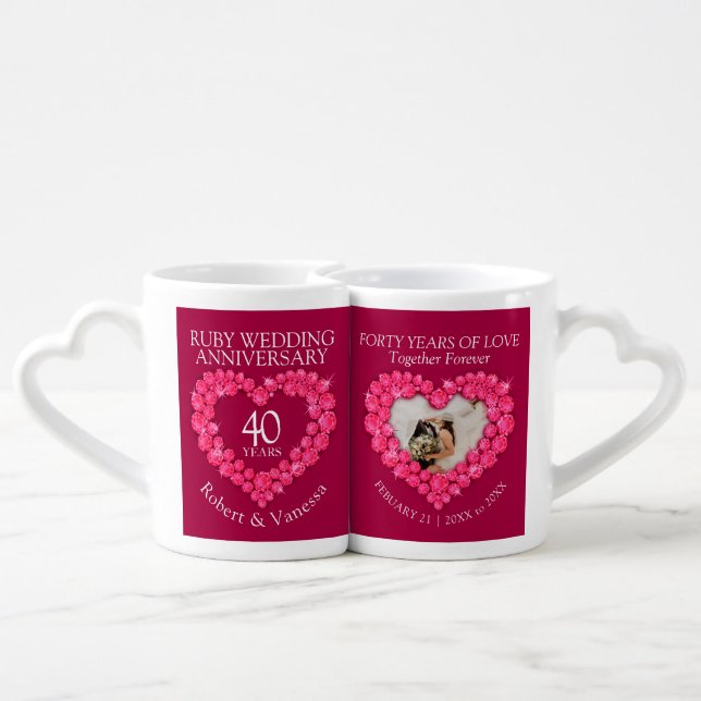 40th wedding anniversary ruby red gemstone photo coffee mug set (Back Nesting)