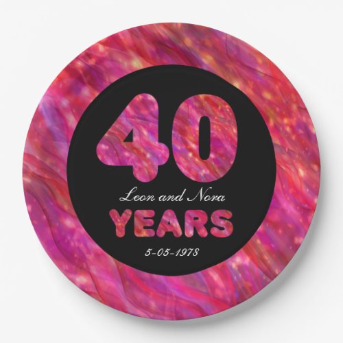 40th Wedding Anniversary Ruby Red Party Lights Paper Plates