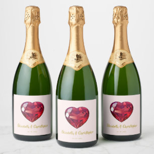 40th Wedding Anniversary Ruby Red Pink Gold Sparkling Wine Label