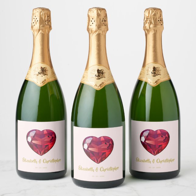 40th Wedding Anniversary Ruby Red Pink Gold   Sparkling Wine Label (Bottles)