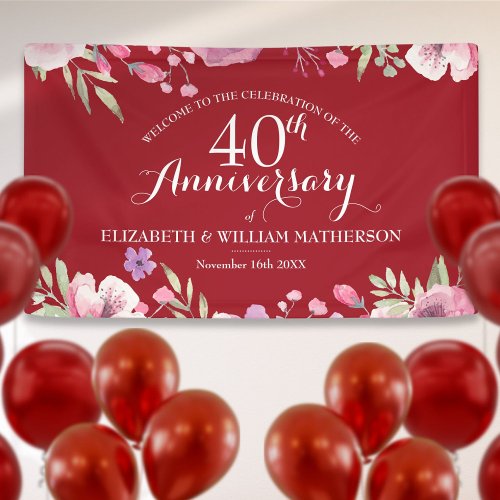 40th Wedding Anniversary Ruby Roses Welcome Banner