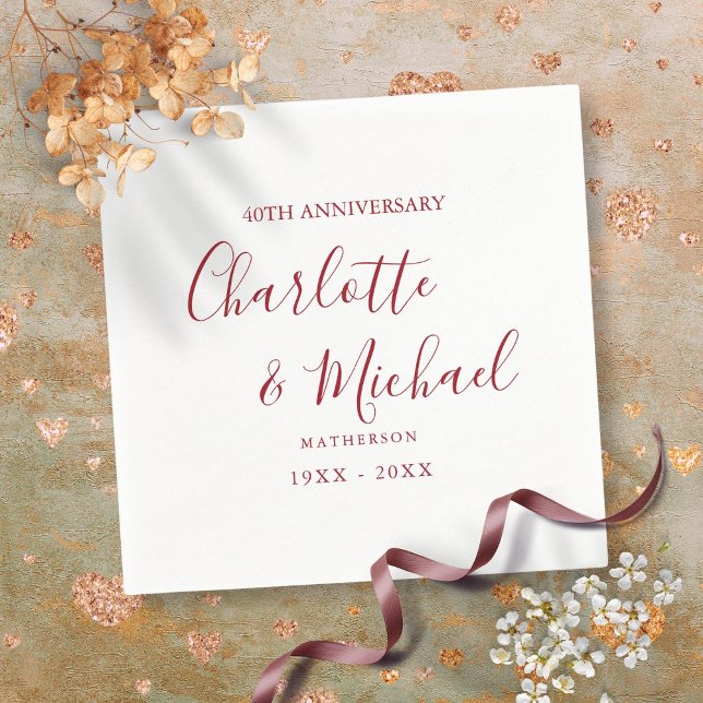 40th Wedding Anniversary Ruby Script Elegant Napkins (40th Wedding Anniversary Ruby Script Elegant Napkins)