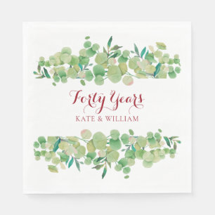 40th Wedding Anniversary Ruby Script Greenery Napkins