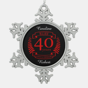 40th Wedding ANNIVERSARY RUBY Snowflake Pewter Christmas Ornament