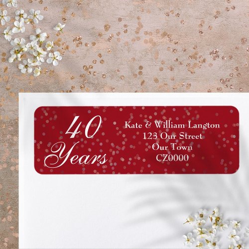 40th Wedding Anniversary Ruby Stardust Confetti Label