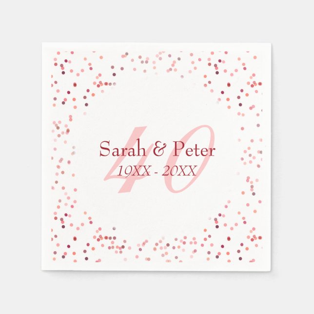 40th Wedding Anniversary Ruby Stardust Confetti Napkins (Front)