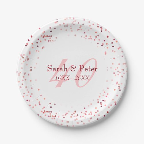 40th Wedding Anniversary Ruby Stardust Confetti Paper Plates