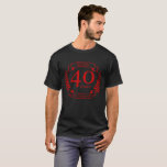 40th Wedding ANNIVERSARY RUBY T-Shirt<br><div class="desc">A design to celebrate your fortieth year of marriage. This design has a red (ruby) colored laurel design on a black background. Ruby is the traditional gift for this occasion. The text reads Ruby 40 year anniversary. A romantic design to celebrate your 40th year of marriage. If you would like...</div>
