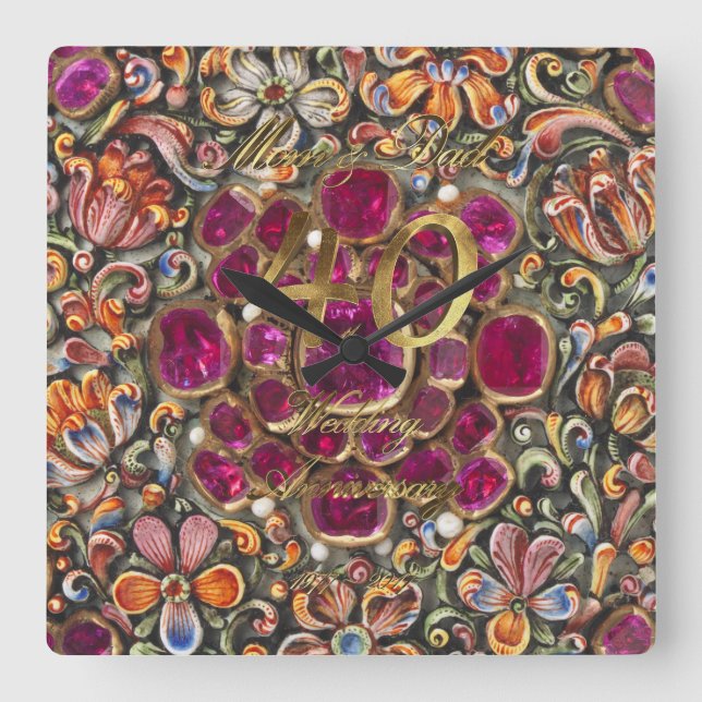 40th Wedding Anniversary Ruby Wedding Parents Square Wall Clock (Front)