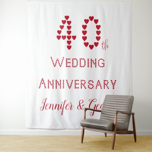 40th Wedding Anniversary Ruby Wedding Red Hearts Tapestry