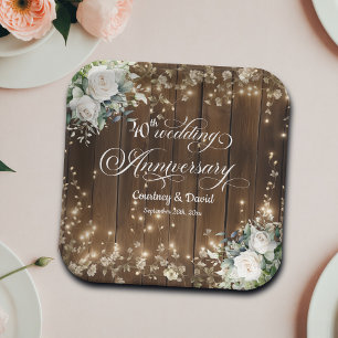 40th Wedding Anniversary Rustic String Lights  Paper Plates