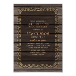 40th Wedding Anniversary Rustic Wood Country Party Invitation