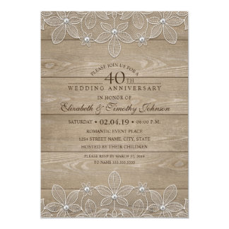 40th Wedding Anniversary Rustic Wood Vintage Lace Invitation