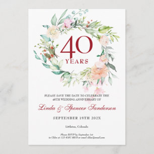 40th Wedding Anniversary Save the Date Floral Invitation