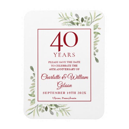 40th Wedding Anniversary Save the Date Greenery Magnet
