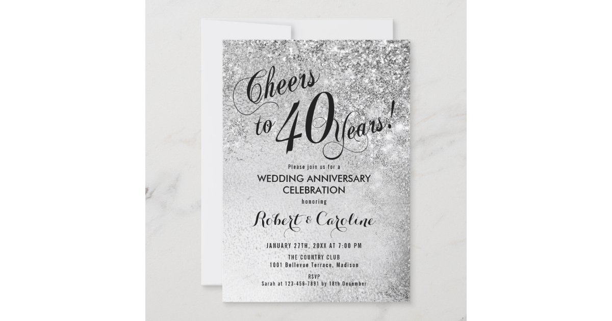 40th Wedding Anniversary Silver Invitation | Zazzle