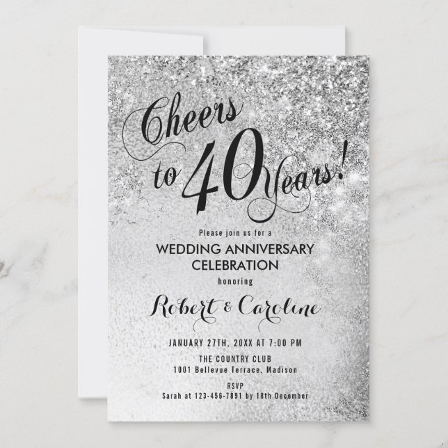 40th Wedding Anniversary Silver Invitation (Front)