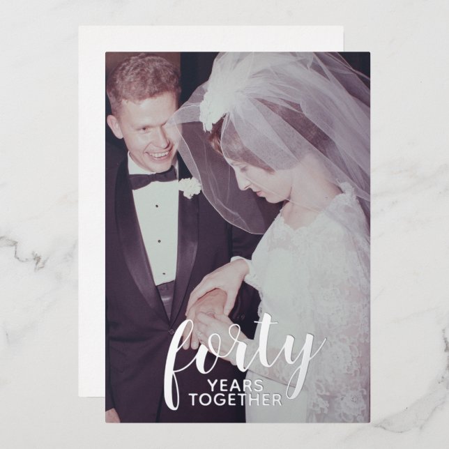 40th Wedding Anniversary Silver & Photo Foil Invitation (Front/Back)