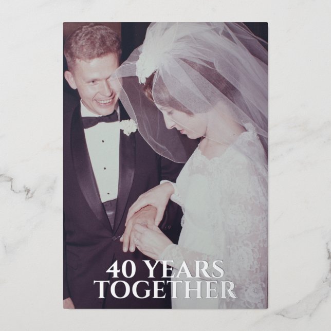 40th Wedding Anniversary Silver & Photo Foil Invitation (Front)