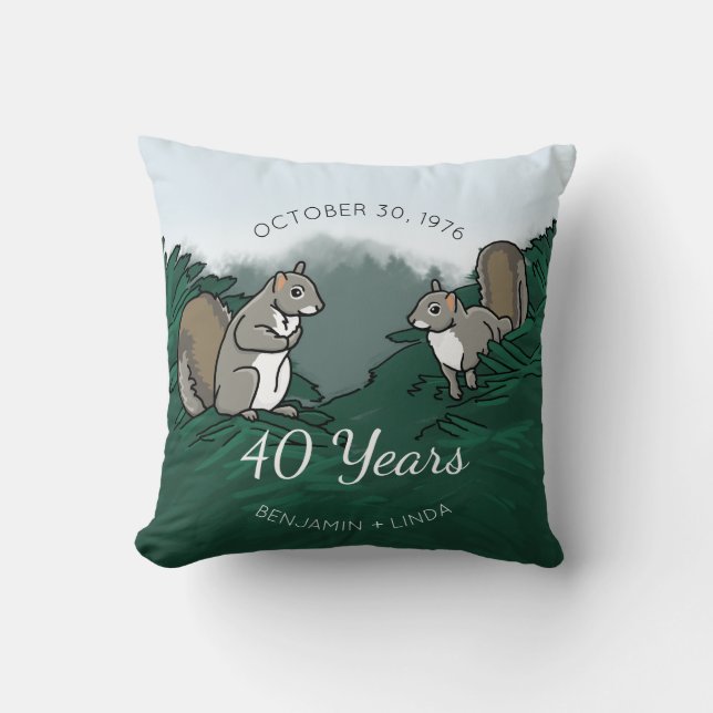 40th Wedding Anniversary Squirrels Throw Pillow (Front)