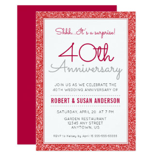 40th Wedding Anniversary Surprise Faux Red Glitter Card