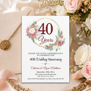 40th Wedding Anniversary Surprise Party Floral Invitation