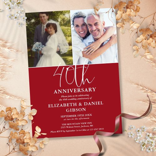 40th Wedding Anniversary Then And Now 2 Photo Invitation