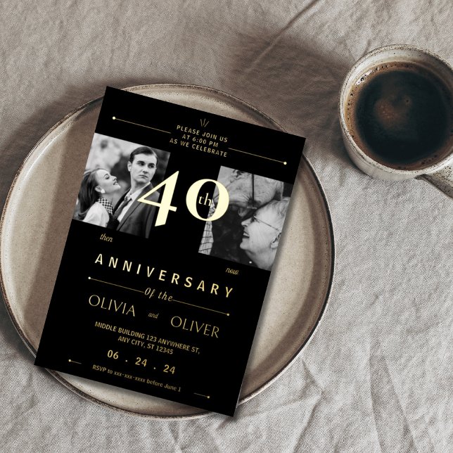 40th Wedding Anniversary then and now Foil Invitation (Creator Uploaded)