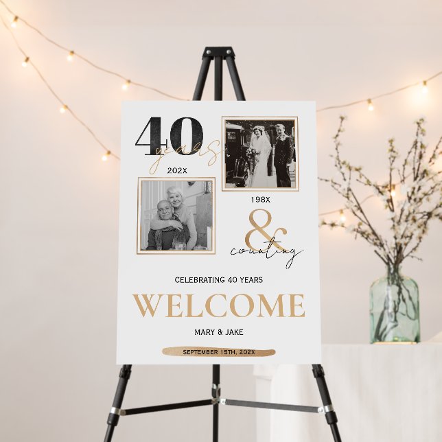 40th Wedding Anniversary Then & Now Welcome Foam Board (In Situ (Stand))
