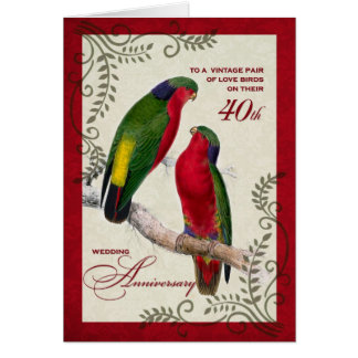 40th Wedding Anniversary Vintage Lorikeet Parrots Card