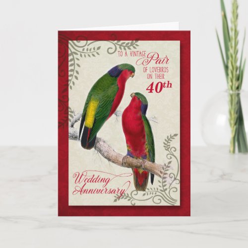 40th Wedding Anniversary Vintage Lorikeet Parrots Card