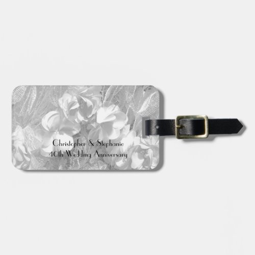 40th Wedding Anniversary White Flowers and Lace Luggage Tag