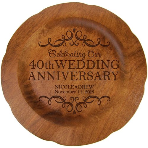 40th Wedding Anniversary with Scrolls Wooden Plate