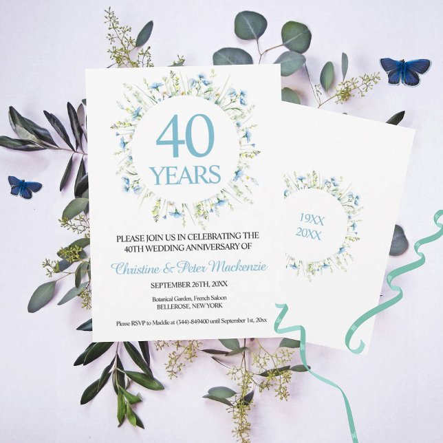 40th Wedding Blue Wildflowers Anniversary Invitation (Creator Uploaded)