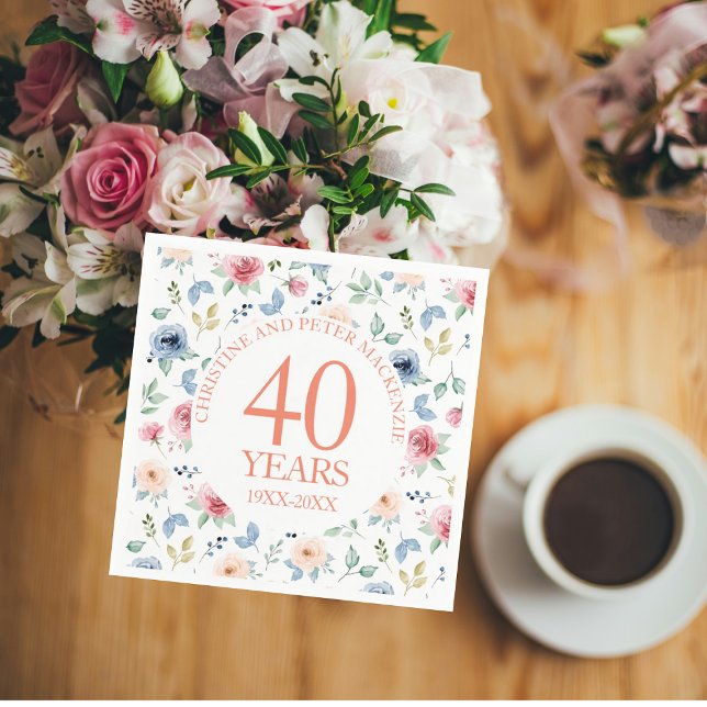 40th Wedding Blush Roses Anniversary Napkins (Creator Uploaded)